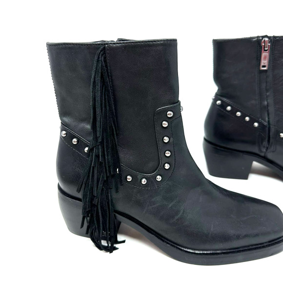 Sam Edelman size 5 black ankle boots‎ booties fringe studded side zip Bernie - Picture 4 of 11